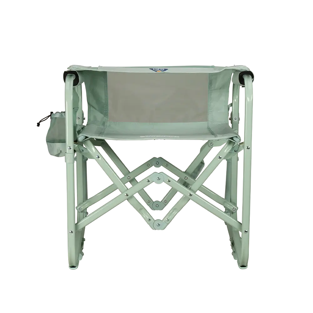 Folded backrest on a pastel green Stowaway Rocker. 
