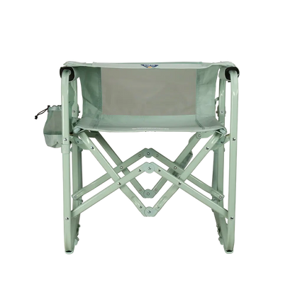 Folded backrest on a pastel green Stowaway Rocker. 