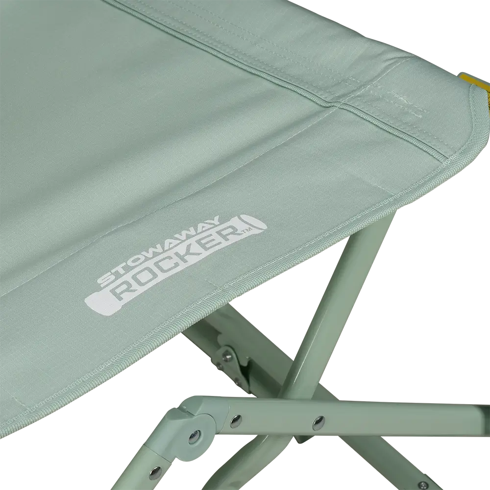 Seating fabric on the pastel green Stowaway Rocker. 