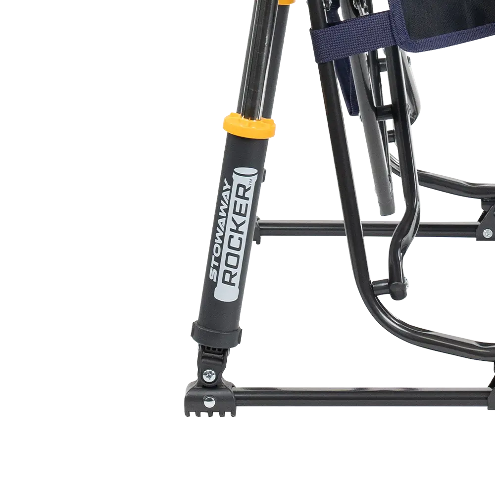 Spring-Action shocks on Tailgater Rich Blue Stowaway Rocker. 