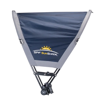 Side angle of the indigo sunshade accessory. 
