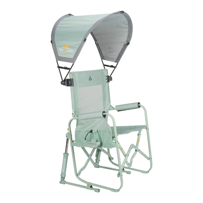 A pastel green sunshade accessory attached to a stowaway rocker. 