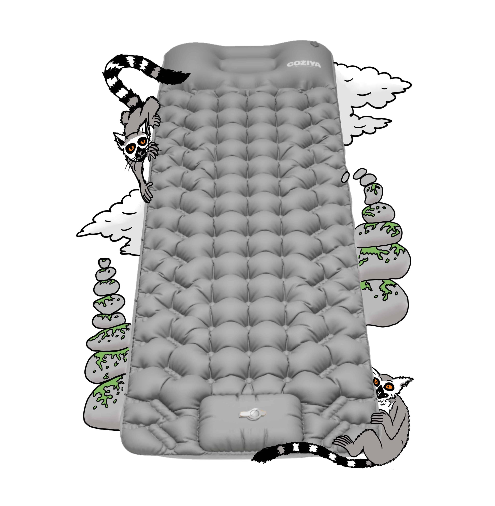 Matelas gonflable Coziya® Gris Céleste - compact comme une bouteille d'eau